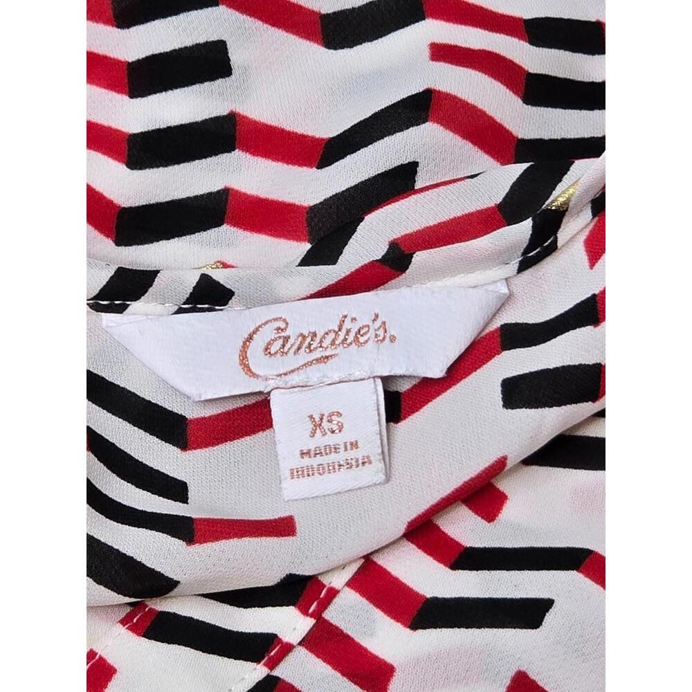 CANDIE'S WHITE‎ RED BLACK & GOLD SLEEVELESS FLOWY WOMEN'S BLOUSE SZ: XSM EUC - Picture 7 of 9